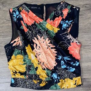 ZARA Floral Print Crop Top - Black and Multicolor